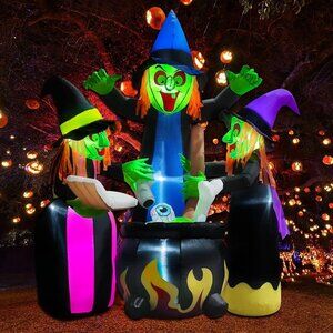 ⚡Halloween Inflatables Outdoor Decorations 6 Feet 3 Witches LED Lights